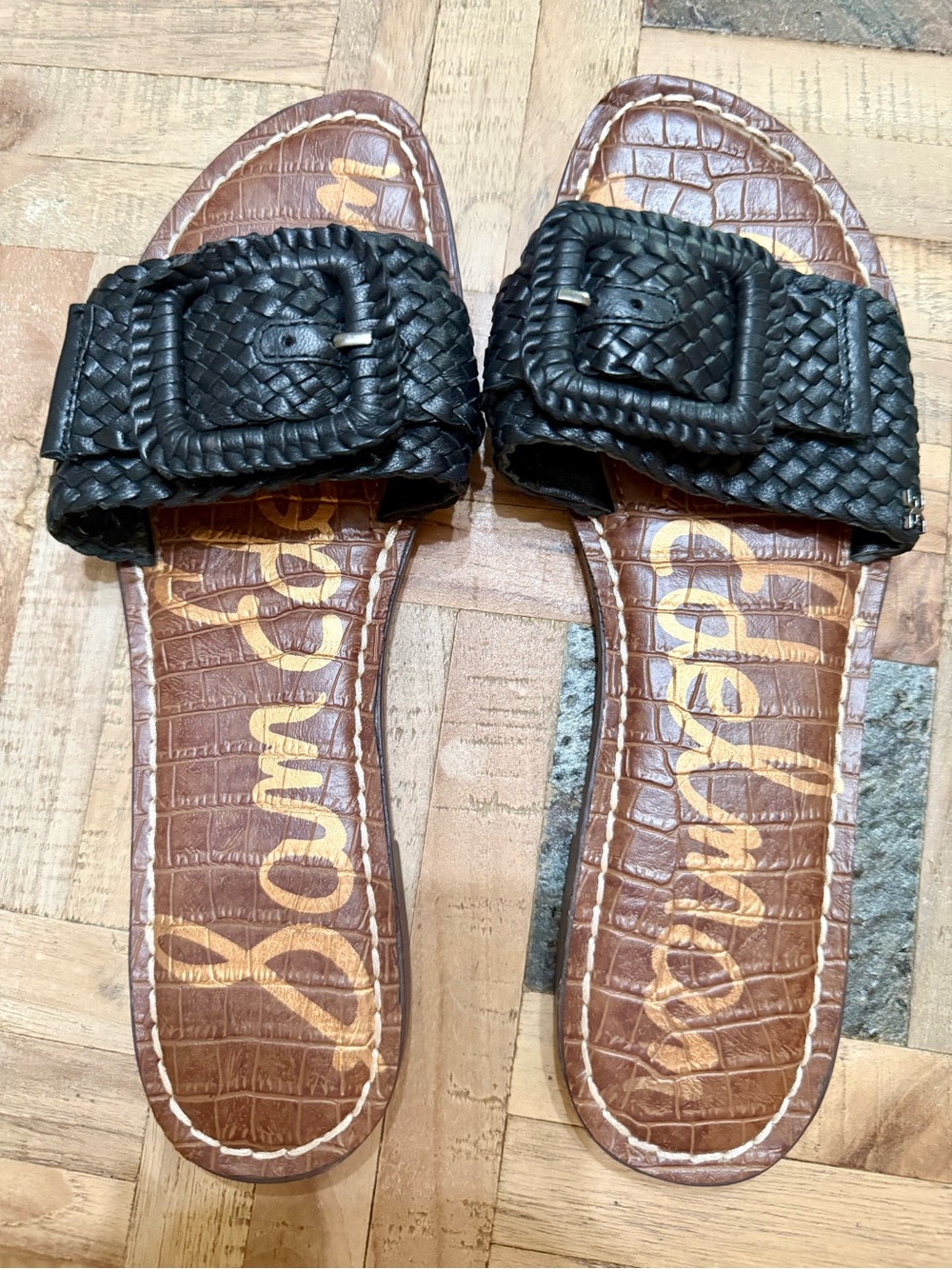 Sam Edelman Gabriela 2 Woven Leather Slide Sandals - Black